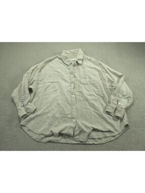 Abercrombie Fitch Womens Shirt Large Beige Linen Relaxed Button Up Top Pocket